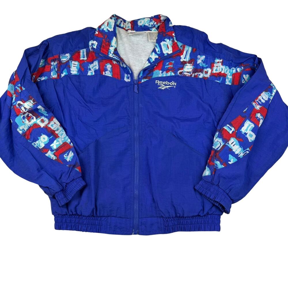 Vintage Reebok Windbreaker Jacket Size Small Blue Red Print